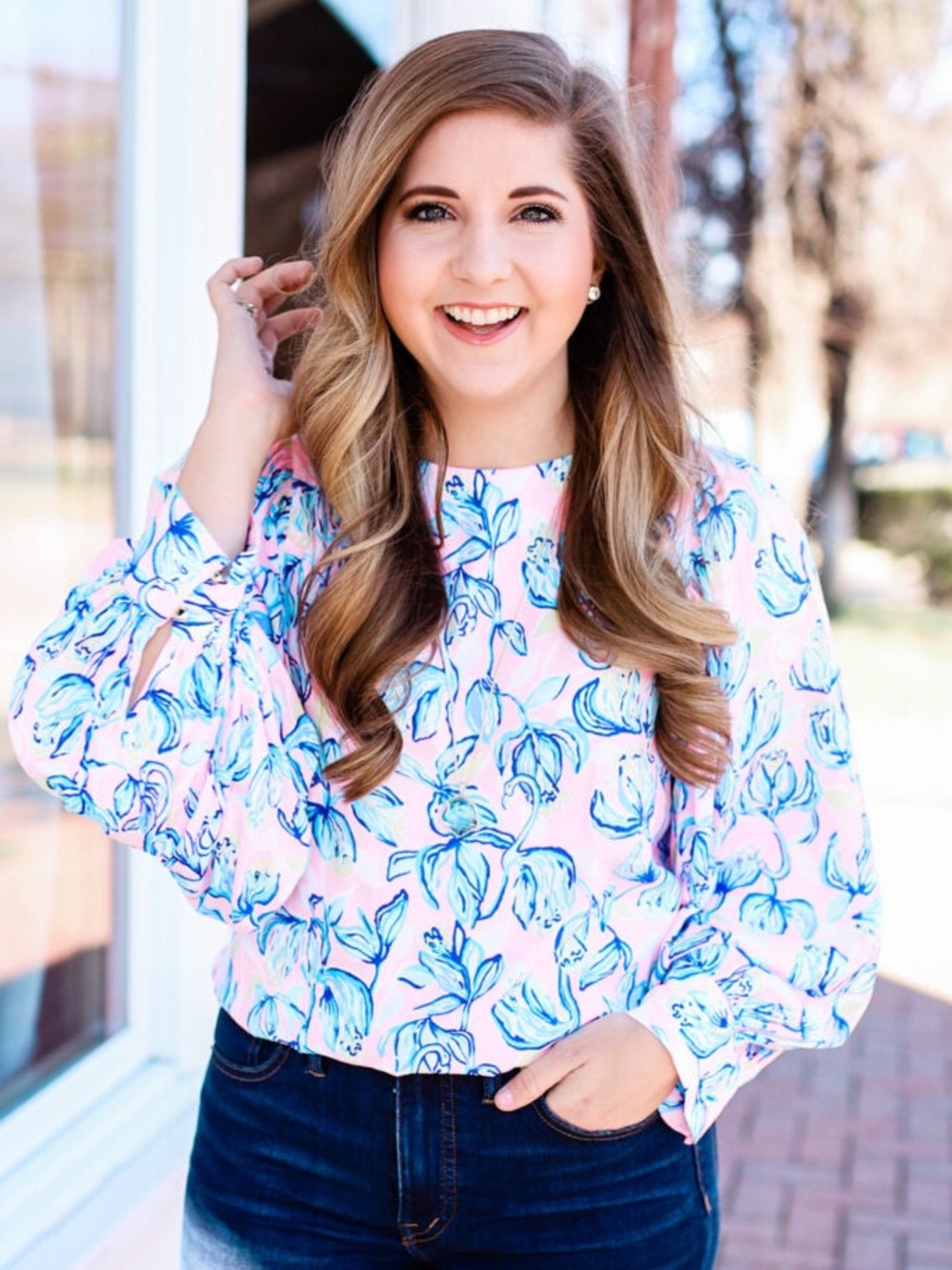 Lilly Pulitzer Maisel Pink Floral Long-Sleeve Blouse